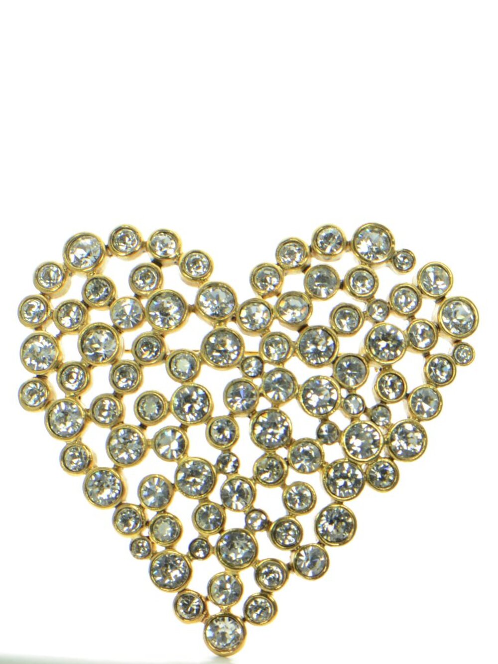 Oscar de la Renta Large Crystal Heart Pin Brooch